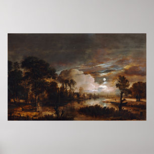 Landschap Moonlit door Aert Van Der Neer (1647) Poster
