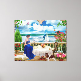 Landschap natuur Mountain Woman kattenhond huisdie Canvas Afdruk