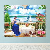 Landschap natuur Mountain Woman kattenhond huisdie Canvas Afdruk (Insitu (Houten vloer))