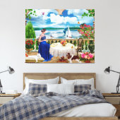 Landschap natuur Mountain Woman kattenhond huisdie Canvas Afdruk (Insitu (Slaapkamer))