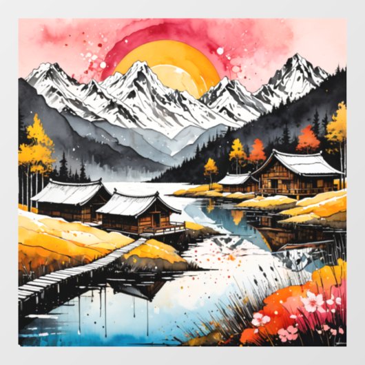 Landschap natuur zonsondergang Lake Mountain Raamsticker (Vel)