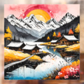 Landschap natuur zonsondergang Lake Mountain Raamsticker (Vel 2)