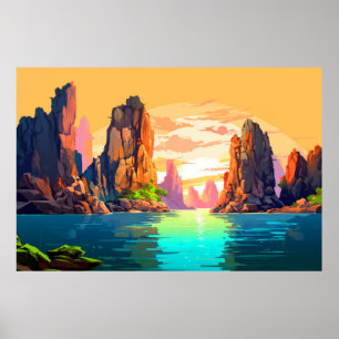 Landschap Natuurlijke zonsondergang Landschap Natu Poster