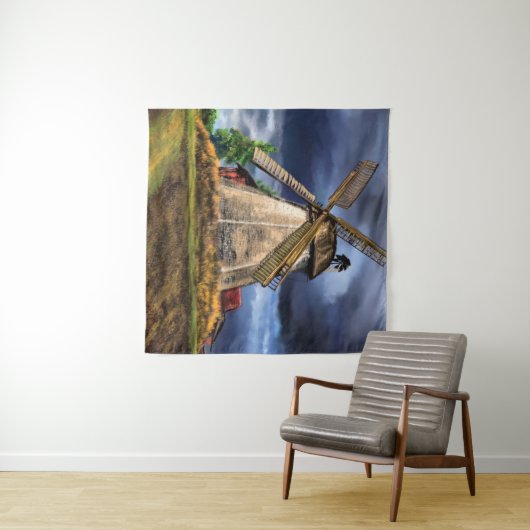 Landschap Nederland met Windmolen Tapestry Wandkleed (In Situ (horizontaal))