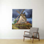 Landschap Nederland met Windmolen Tapestry Wandkleed (In situ)