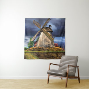 Landschap Nederland met Windmolen Tapestry Wandkleed