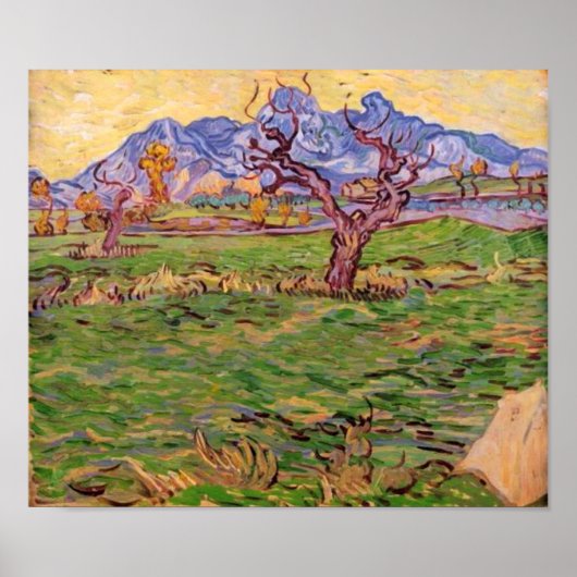 Landschap Olijfboomgebergten, Van Gogh Fine Art Poster (Voorkant)