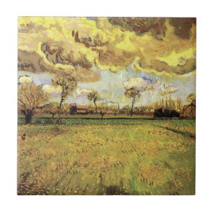 Landschap onder een stormachtige hemel door Vincen Tegeltje