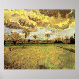 Landschap onder een Stormy Sky van Vincent van Gog Poster