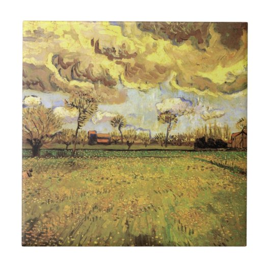 Landschap onder een Stormy Sky van Vincent van Gog Tegeltje (Voorkant)