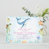 Landschap onder zeedieren 1e verjaardag kaart (Staand voorkant)