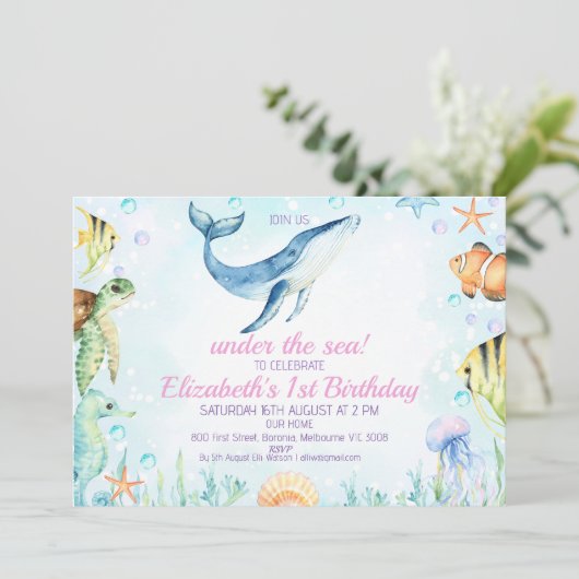 Landschap onder zeedieren 1e verjaardag kaart (Staand voorkant)