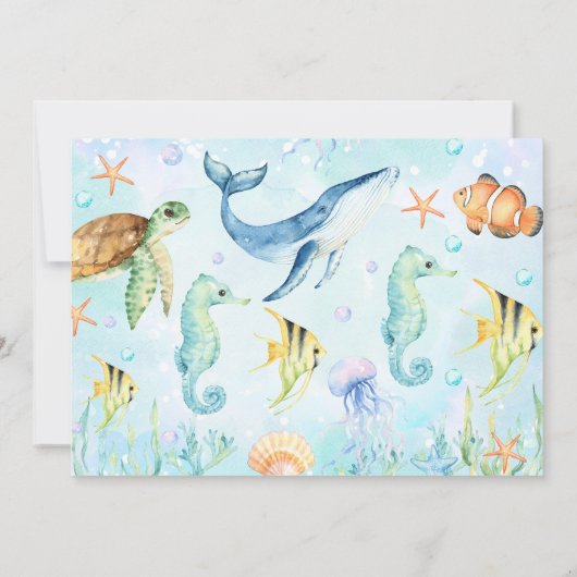 Landschap onder zeedieren 1e verjaardag kaart (Achterkant)