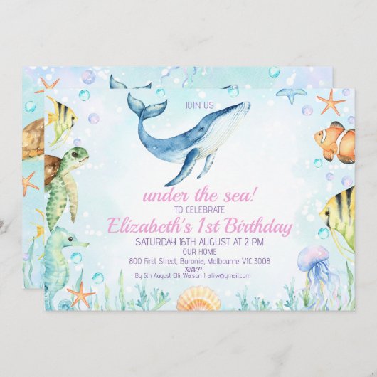 Landschap onder zeedieren 1e verjaardag kaart (Voorkant / Achterkant)