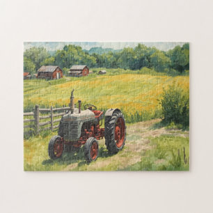 Landschap op het platteland en vintage tractor legpuzzel