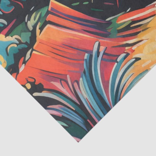 Landschap Oude Stad, Bergen, Zee Tissuepapier (Detail)