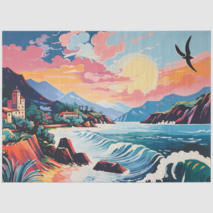 Landschap Oude Stad, Bergen, Zee Tissuepapier