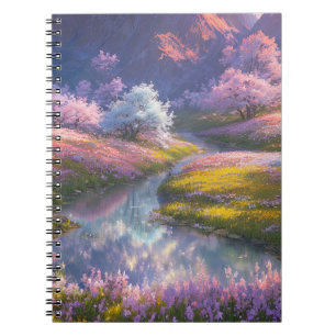 Landschap Overlopend met delicate roze flora Notitieboek
