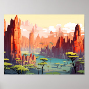 Landschap Panoramisch Zonsondergang Landschap Natu Poster