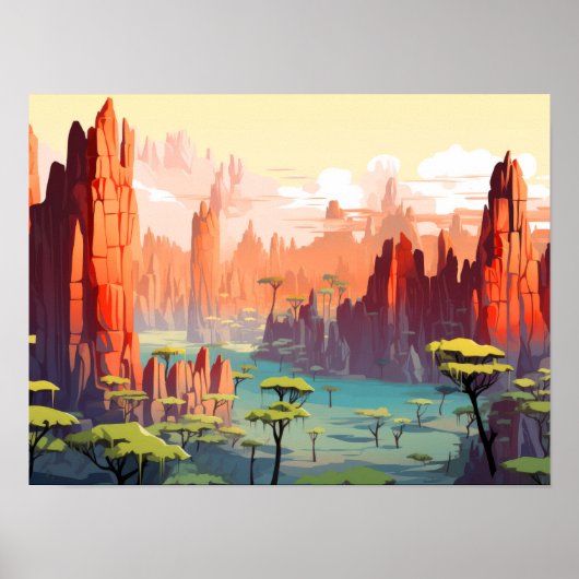 Landschap Panoramisch Zonsondergang Landschap Natu Poster (Voorkant)