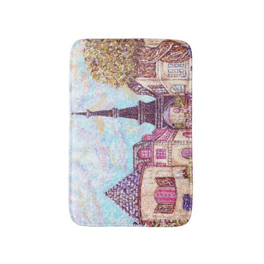 Landschap Paris Eiffel pointillisme badmat (Voorkant Verticaal)