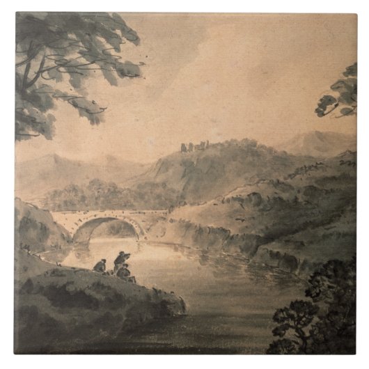 Landschap (pen en inktwas) tegeltje (Voorkant)