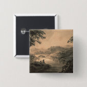 Landschap (pen en inktwas) vierkante button 5,1 cm (Voorkant /achterkant)