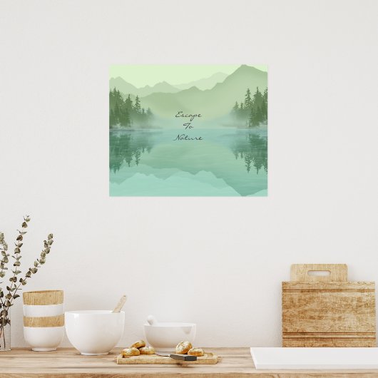Landschap Reflectie Lake Bomen Green Motivatie Poster (Keuken)
