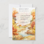 Landschap Rode Herfst Rivier Bos Bruiloft RSVP Kaartje (Voorkant)