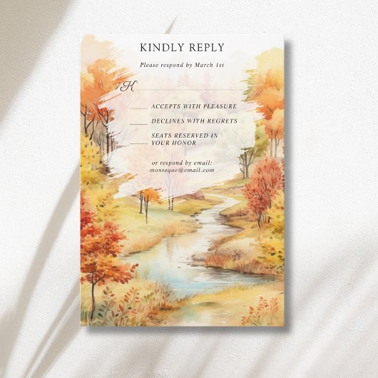 Landschap Rode Herfst Rivier Bos Bruiloft RSVP Kaartje