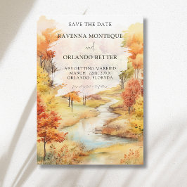 Landschap Rode Herfst Rivier Bos Bruiloft Save The Date