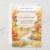 Landschap Rode Herfst Rivier Bos Bruiloft Save The Date (Voorkant)
