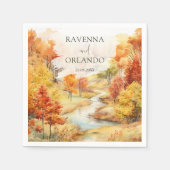 Landschap Rode Herfst Rivier Bos Bruiloft Servet (Voorkant)