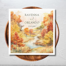 Landschap Rode Herfst Rivier Bos Bruiloft Servet