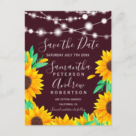 Landschap rode kerstverlichting zonnebloemen save aankondigingskaart (Voorkant)