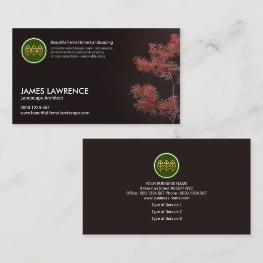 landschap rond de rode bonsai-boom visitekaartje (Voorkant / Achterkant)