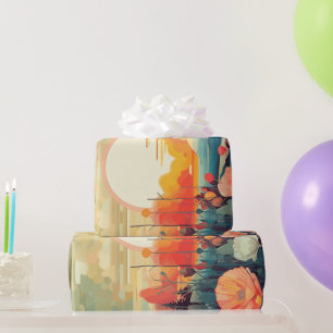 Landschap rood en wit klaprozen zon cadeaupapier