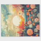 Landschap rood en wit klaprozen zon cadeaupapier (Vlak)