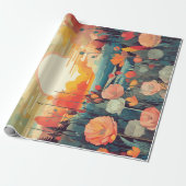 Landschap rood en wit klaprozen zon cadeaupapier (Uitgerold)