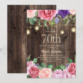 Landschap roze paarse bloemen slingerlampjes 70ste kaart (Voorkant / Achterkant)