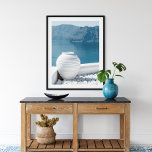 Landschap Santorini Griekenland en Vase Poster<br><div class="desc">Het Griekse landschap Santorini en het Poster Vase. Dit mooie blauwe en witte strand poster is geweldig om een zomerdeken in je huis of kantoor te creëer.</div>