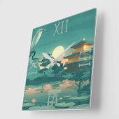 Landschap Scene Pagoda Crane Square Wall klok (Hoek)