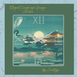 Landschap Scene Pagoda Crane Square Wall klok