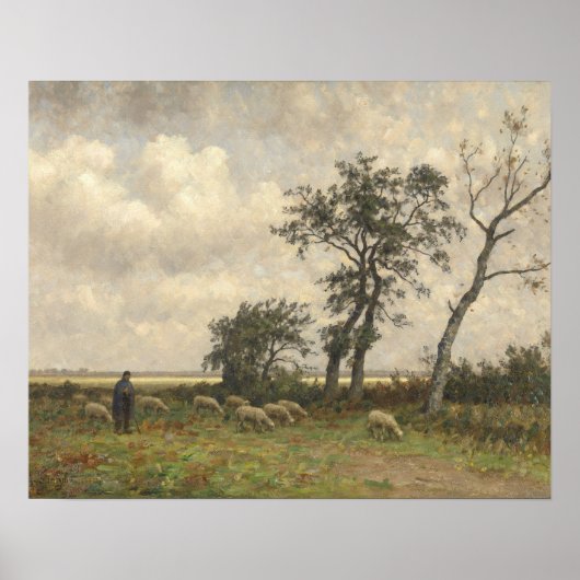 Landschap, schaap en herder,  beeldende kunst. poster (Voorkant)