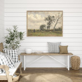 Landschap, schaap en herder,  beeldende kunst. poster