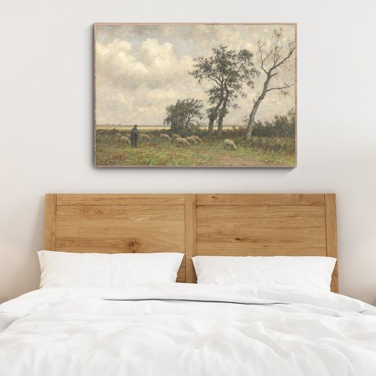 Landschap, schaap en herder,  beeldende kunst. poster