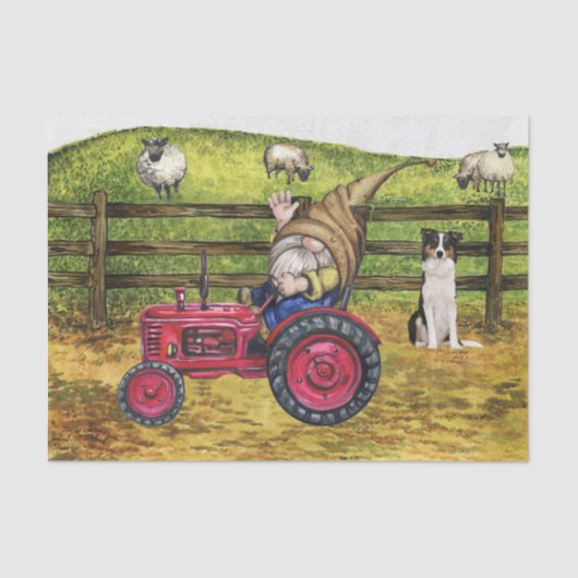 Landschap schapenboer Gnome Tractor Landschap Tissuepapier (Voorkant)