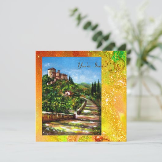 LANDSCHAP TOSCANE, rode groene gele gouden glinste Kaart (Staand voorkant)