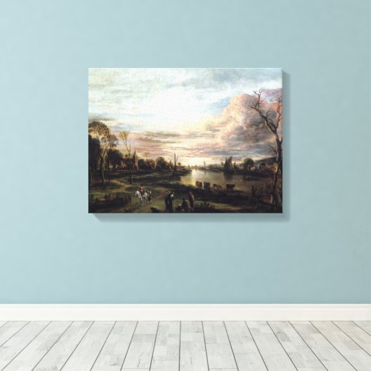 landschap van 1650 op Sunset Canvas Print (Insitu (Houten vloer))