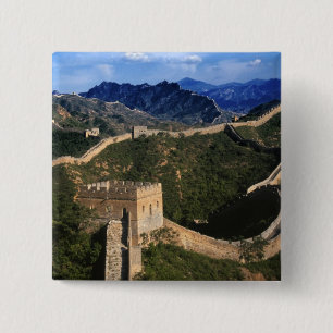 Landschap van de Grote Muur, Jinshanling, China Vierkante Button 5,1 Cm